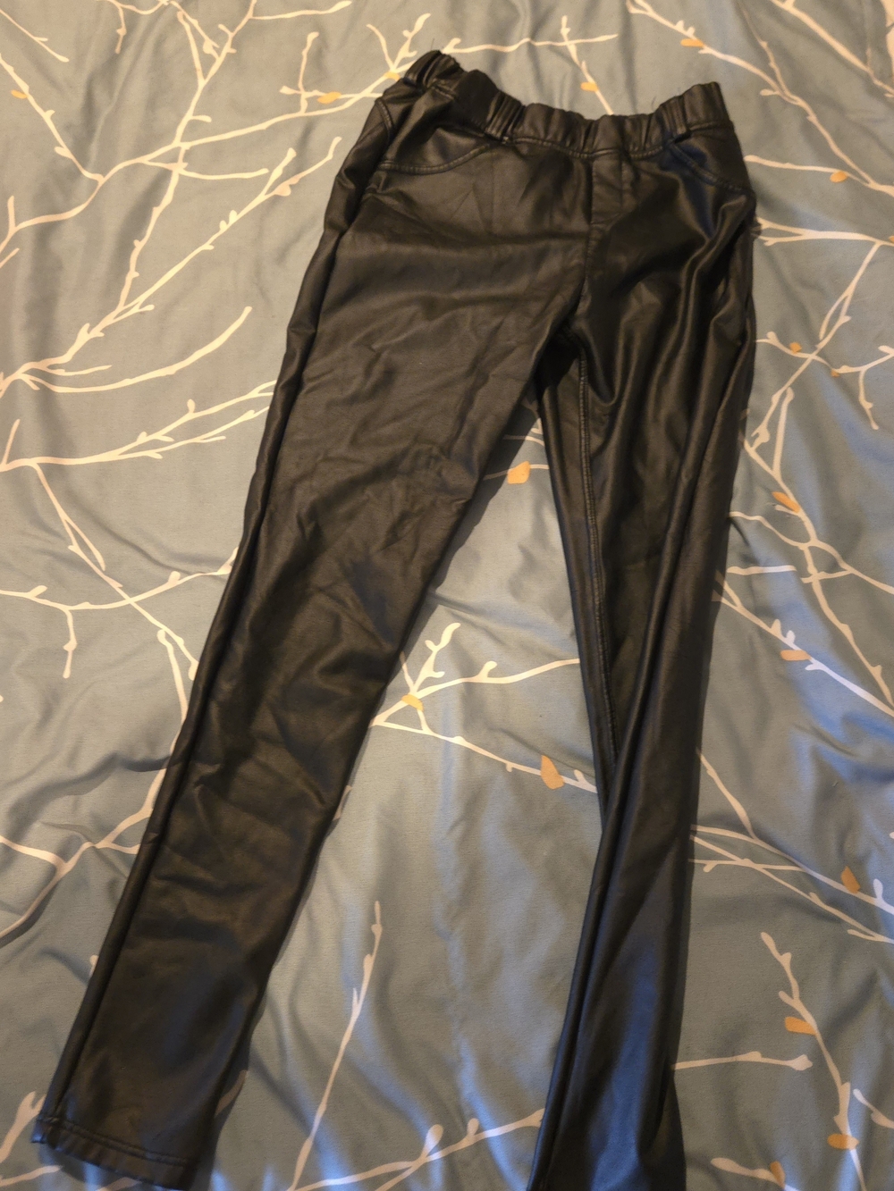 Black Faux Leather Fleece Lined Leggings Pants Size Medium